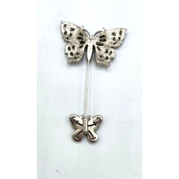 Vintage Butterfly Stick Pin, Seed Pearls, Marcasite - Picture 2 of 4